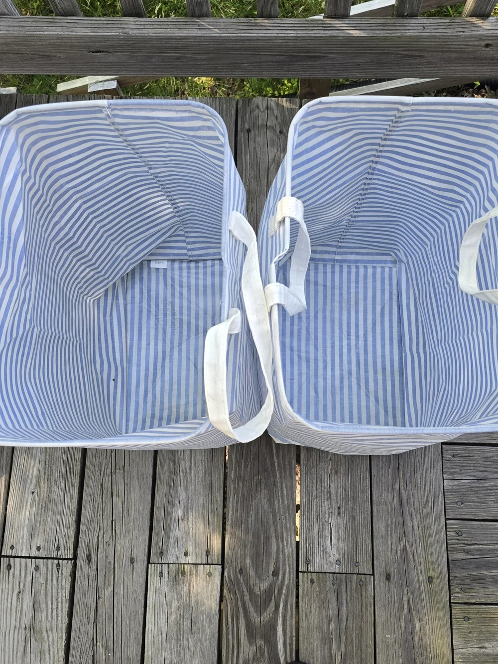 Striped Laundry Hampers - Blue and White (Pair)